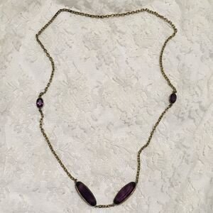 Vintage Chain Open Bezel Necklace Purple Color Stones No Clasp 28 in
